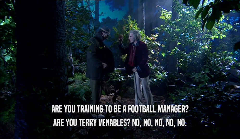 ARE YOU TRAINING TO BE A FOOTBALL MANAGER? ARE YOU TERRY VENABLES? NO, NO, NO, NO, NO. 