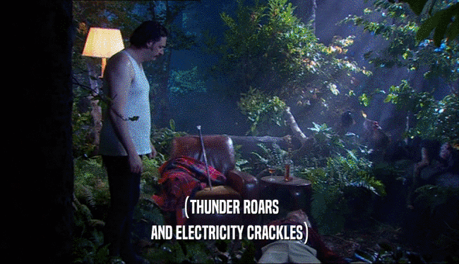 (THUNDER ROARS AND ELECTRICITY CRACKLES) 