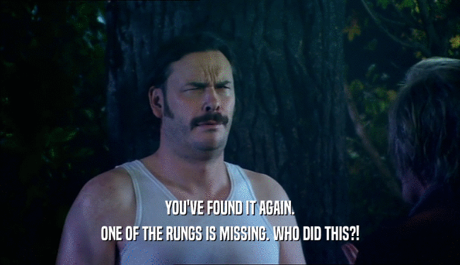 YOU'VE FOUND IT AGAIN. ONE OF THE RUNGS IS MISSING. WHO DID THIS?! 