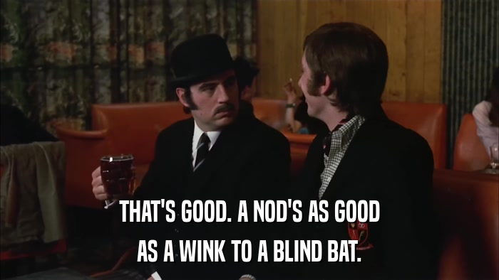 THAT'S GOOD. A NOD'S AS GOOD AS A WINK TO A BLIND BAT. 