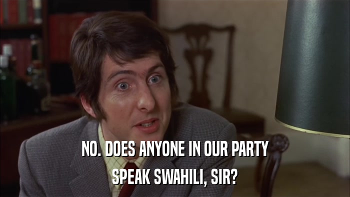 NO. DOES ANYONE IN OUR PARTY SPEAK SWAHILI, SIR? 