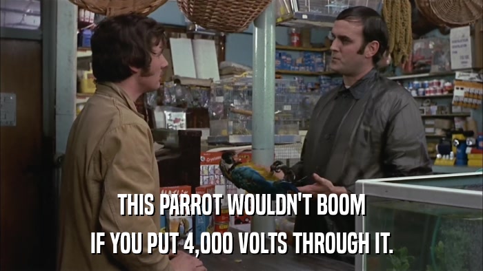 THIS PARROT WOULDN'T BOOM IF YOU PUT 4,000 VOLTS THROUGH IT. 