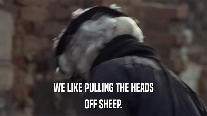 WE LIKE PULLING THE HEADS OFF SHEEP. 