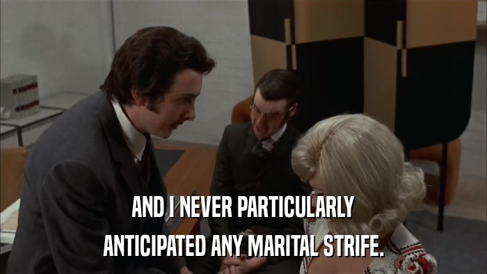 AND I NEVER PARTICULARLY ANTICIPATED ANY MARITAL STRIFE. 