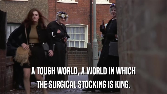A TOUGH WORLD, A WORLD IN WHICH THE SURGICAL STOCKING IS KING. 