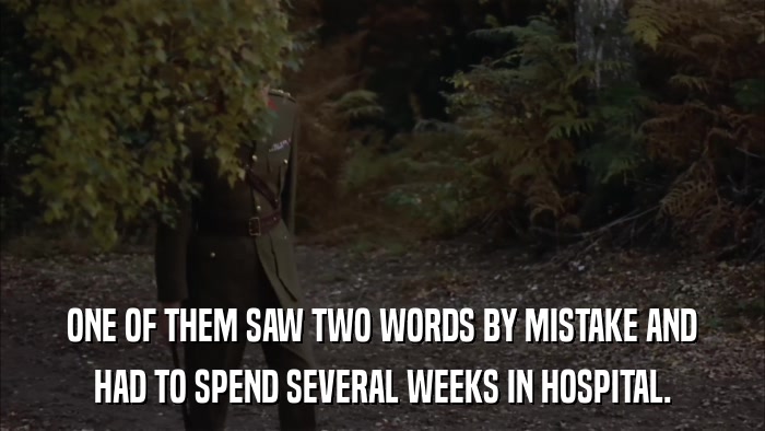 ONE OF THEM SAW TWO WORDS BY MISTAKE AND HAD TO SPEND SEVERAL WEEKS IN HOSPITAL. 