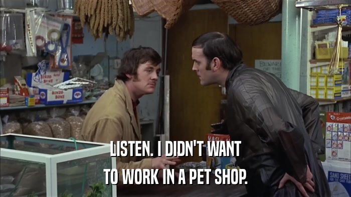 LISTEN. I DIDN'T WANT TO WORK IN A PET SHOP. 
