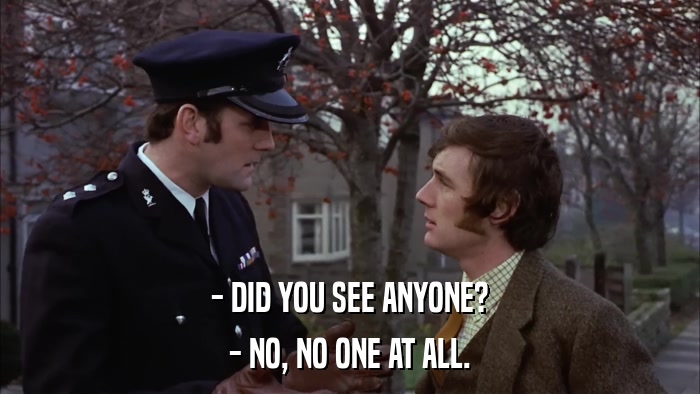 - DID YOU SEE ANYONE? - NO, NO ONE AT ALL. 