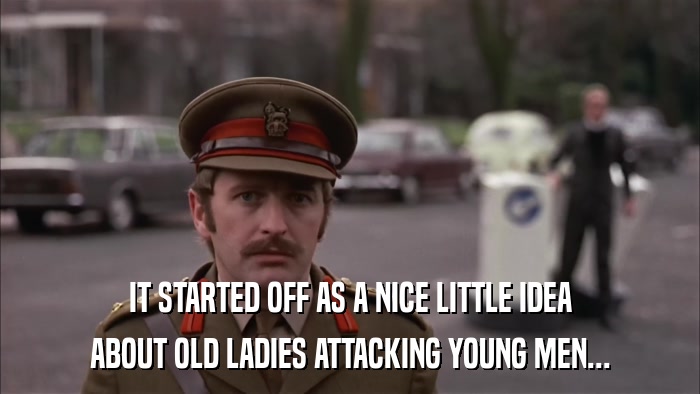 IT STARTED OFF AS A NICE LITTLE IDEA ABOUT OLD LADIES ATTACKING YOUNG MEN... 
