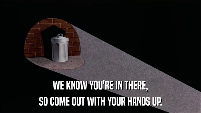 WE KNOW YOU'RE IN THERE, SO COME OUT WITH YOUR HANDS UP. 