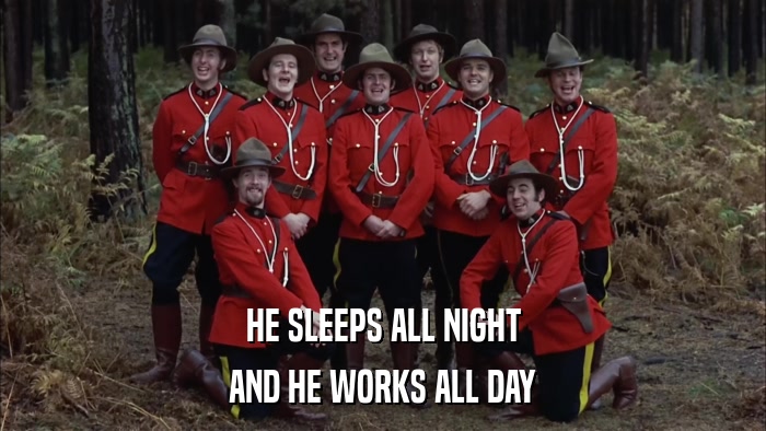 HE SLEEPS ALL NIGHT AND HE WORKS ALL DAY 