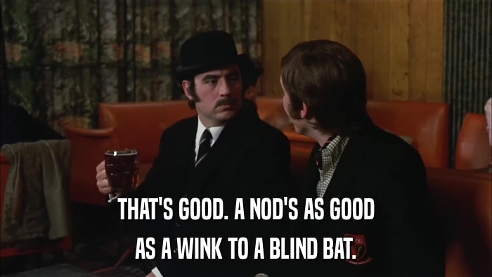 THAT'S GOOD. A NOD'S AS GOOD AS A WINK TO A BLIND BAT. 