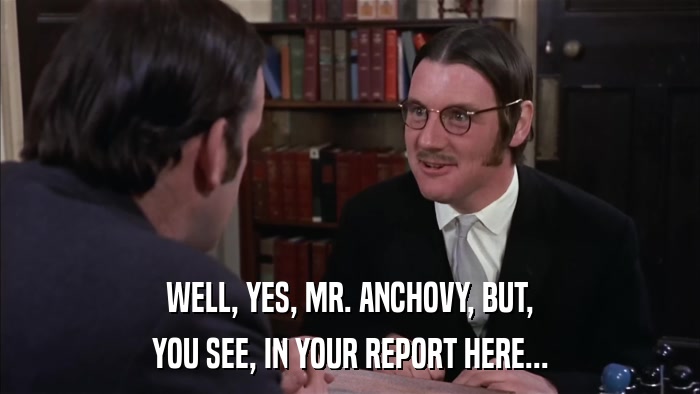 WELL, YES, MR. ANCHOVY, BUT, YOU SEE, IN YOUR REPORT HERE... 
