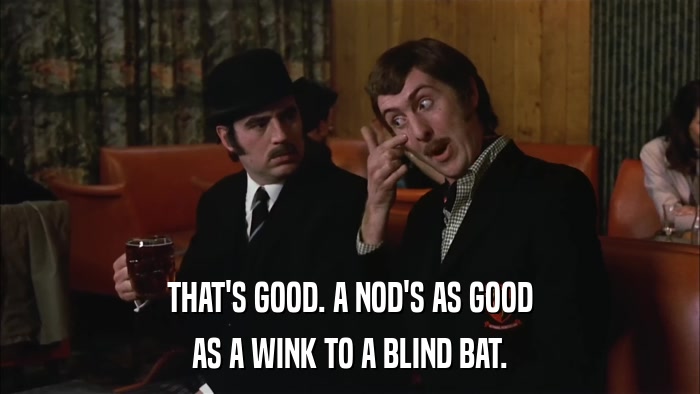 THAT'S GOOD. A NOD'S AS GOOD AS A WINK TO A BLIND BAT. 