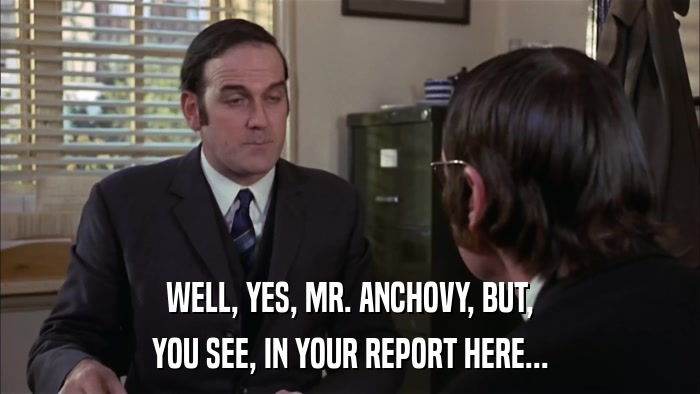 WELL, YES, MR. ANCHOVY, BUT, YOU SEE, IN YOUR REPORT HERE... 