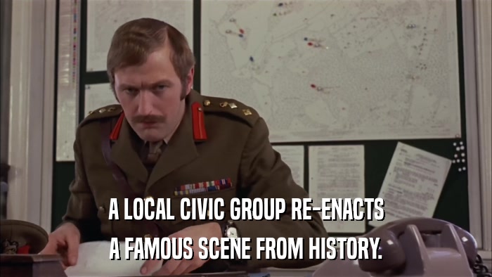 A LOCAL CIVIC GROUP RE-ENACTS A FAMOUS SCENE FROM HISTORY. 