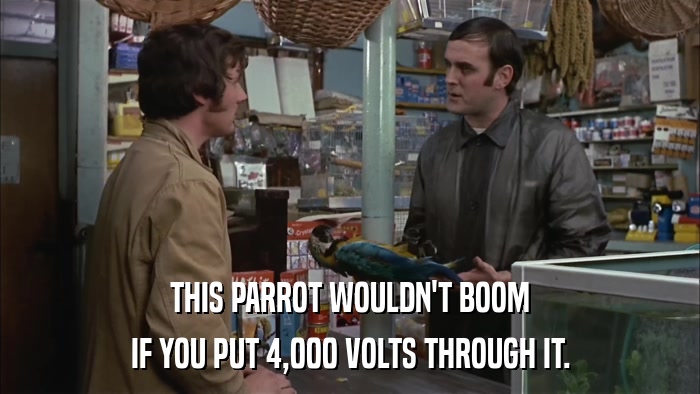THIS PARROT WOULDN'T BOOM IF YOU PUT 4,000 VOLTS THROUGH IT. 