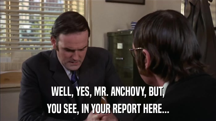 WELL, YES, MR. ANCHOVY, BUT, YOU SEE, IN YOUR REPORT HERE... 