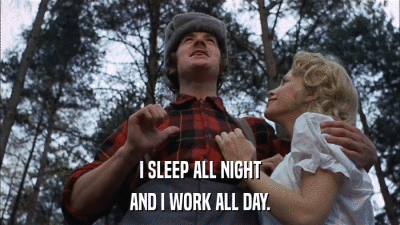 I SLEEP ALL NIGHT AND I WORK ALL DAY. 