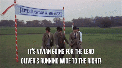 IT'S VIVIAN GOING FOR THE LEAD OLIVER'S RUNNING WIDE TO THE RIGHT! 