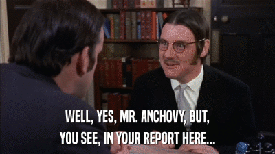 WELL, YES, MR. ANCHOVY, BUT, YOU SEE, IN YOUR REPORT HERE... 