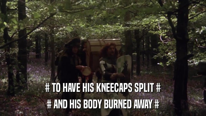 # TO HAVE HIS KNEECAPS SPLIT # # AND HIS BODY BURNED AWAY # 