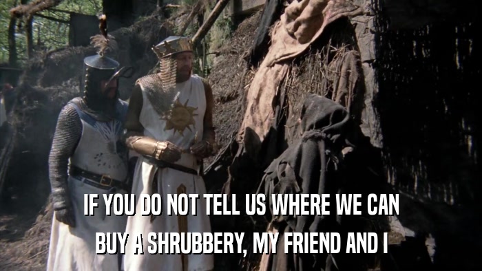 IF YOU DO NOT TELL US WHERE WE CAN BUY A SHRUBBERY, MY FRIEND AND I 