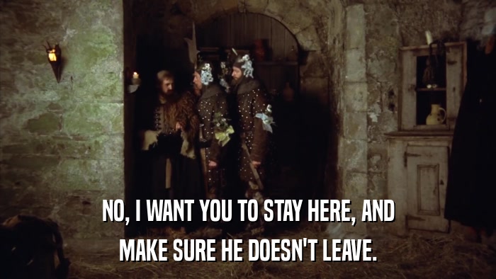 NO, I WANT YOU TO STAY HERE, AND MAKE SURE HE DOESN'T LEAVE. 