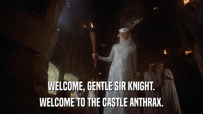 WELCOME, GENTLE SIR KNIGHT. WELCOME TO THE CASTLE ANTHRAX. 