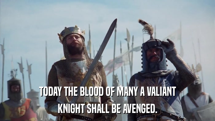 TODAY THE BLOOD OF MANY A VALIANT KNIGHT SHALL BE AVENGED. 