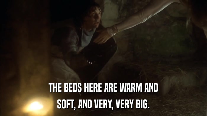 THE BEDS HERE ARE WARM AND SOFT, AND VERY, VERY BIG. 