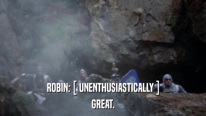 ROBIN: [ UNENTHUSIASTICALLY ] GREAT. 