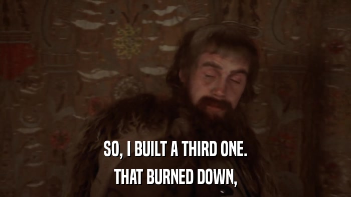 SO, I BUILT A THIRD ONE. THAT BURNED DOWN, 