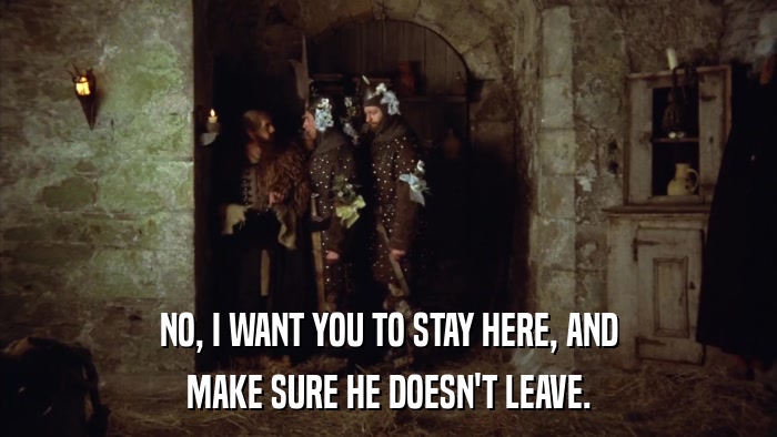 NO, I WANT YOU TO STAY HERE, AND MAKE SURE HE DOESN'T LEAVE. 