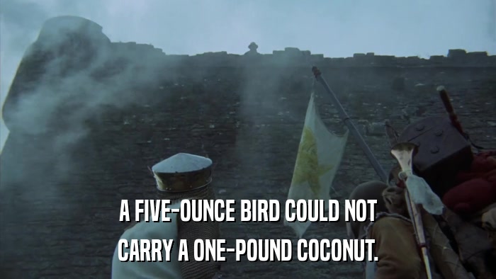 A FIVE-OUNCE BIRD COULD NOT CARRY A ONE-POUND COCONUT. 