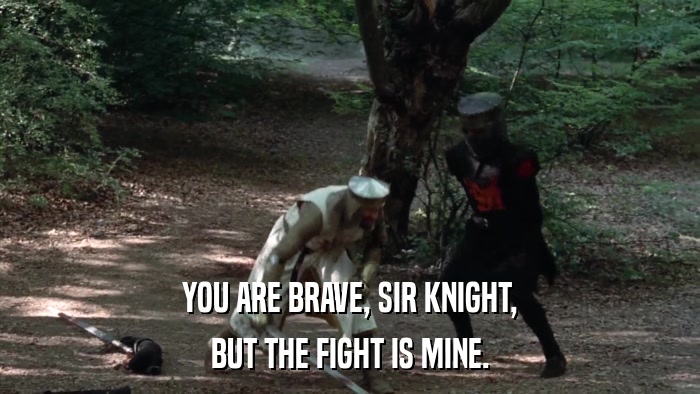 YOU ARE BRAVE, SIR KNIGHT, BUT THE FIGHT IS MINE. 
