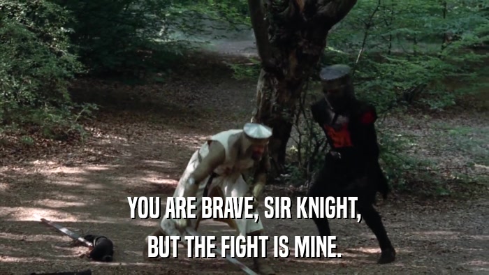 YOU ARE BRAVE, SIR KNIGHT, BUT THE FIGHT IS MINE. 