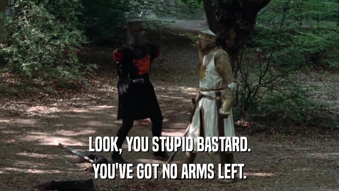 LOOK, YOU STUPID BASTARD. YOU'VE GOT NO ARMS LEFT. 