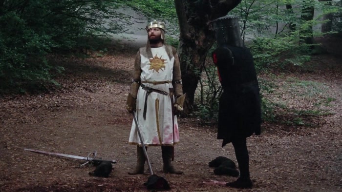 THE BLACK KNIGHT ALWAYS TRIUMPHS. HAVE AT YOU! 