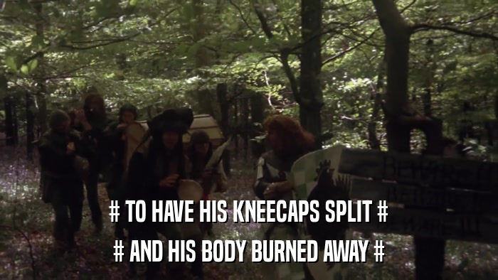 # TO HAVE HIS KNEECAPS SPLIT # # AND HIS BODY BURNED AWAY # 