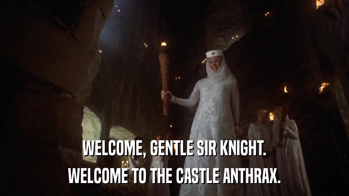 WELCOME, GENTLE SIR KNIGHT. WELCOME TO THE CASTLE ANTHRAX. 