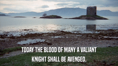 TODAY THE BLOOD OF MANY A VALIANT KNIGHT SHALL BE AVENGED. 