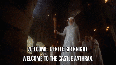 WELCOME, GENTLE SIR KNIGHT. WELCOME TO THE CASTLE ANTHRAX. 