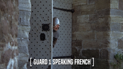 [ GUARD 1 SPEAKING FRENCH ]  