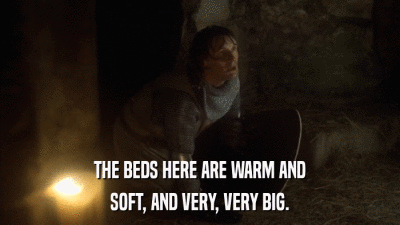 THE BEDS HERE ARE WARM AND SOFT, AND VERY, VERY BIG. 