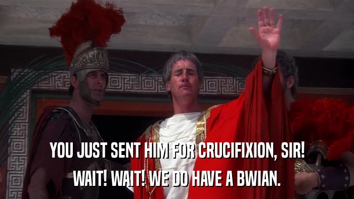 YOU JUST SENT HIM FOR CRUCIFIXION, SIR! WAIT! WAIT! WE DO HAVE A BWIAN. 