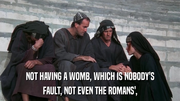 NOT HAVING A WOMB, WHICH IS NOBODY'S FAULT, NOT EVEN THE ROMANS', 