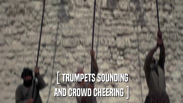 [ TRUMPETS SOUNDING AND CROWD CHEERING ] 