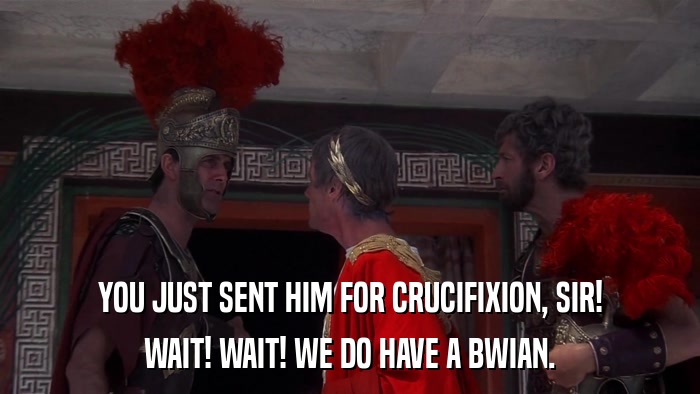 YOU JUST SENT HIM FOR CRUCIFIXION, SIR! WAIT! WAIT! WE DO HAVE A BWIAN. 