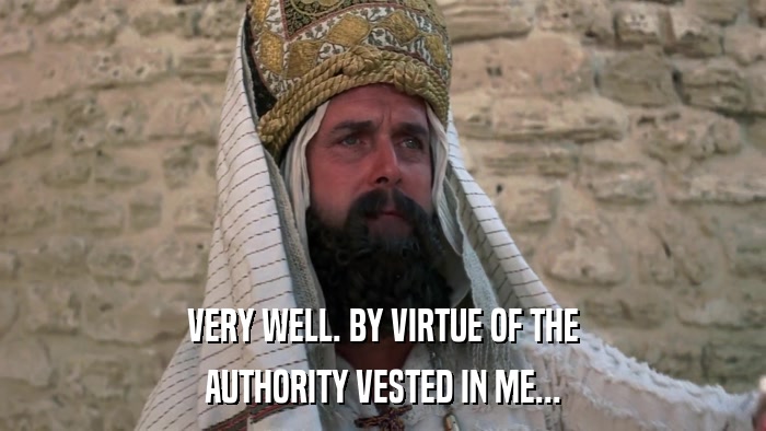 VERY WELL. BY VIRTUE OF THE AUTHORITY VESTED IN ME... 